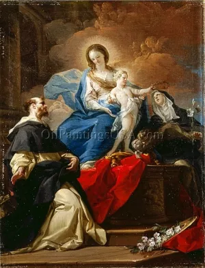 The Madonna and Child with St. Dominic and St. Catherine of Siena by Corrado Giaquinto - Oil Painting Reproduction