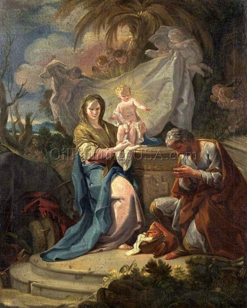 The Rest on the Flight into Egypt by Corrado Giaquinto - Hand-Painted Oil Painting Reproduction