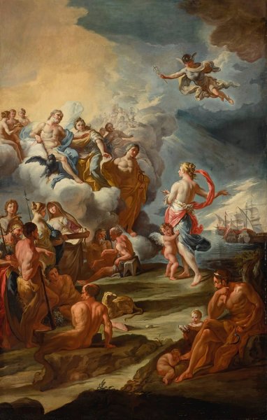 Venus Appealing To Jupiter, Juno, And Apollo On Behalf Of the Trojan Fleet by Corrado Giaquinto - Hand-Painted Oil Painting Reproduction