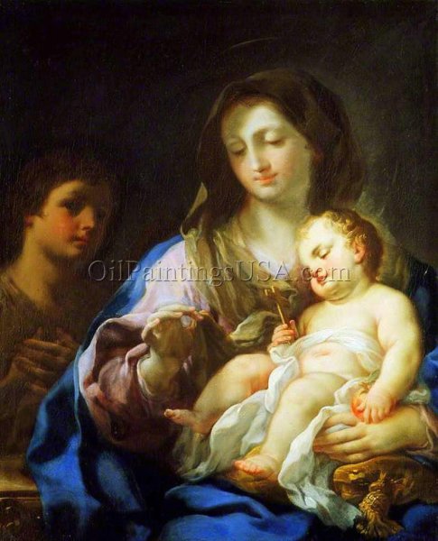 Virgin and Child with an Angel by Corrado Giaquinto - Hand-Painted Oil Painting Reproduction