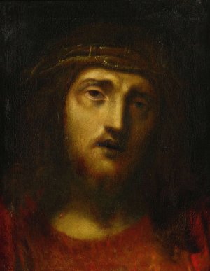 Christ With Crown of Thorns by Correggio (Follower) Oil Painting