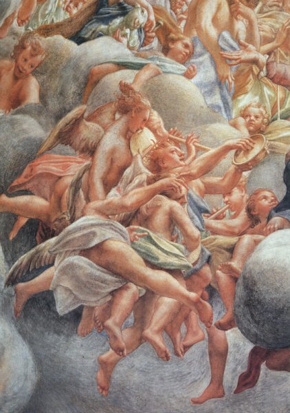 Assumption of the Virgin, Detail of Angelic Musicians by Correggio - Hand-Painted Oil Painting Reproduction