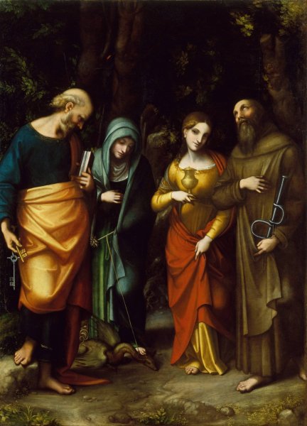 Saints Peter, Martha, Mary Magdalen, and Leonard  by Correggio - Hand-Painted Oil Painting Reproduction