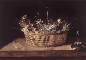 Still-Life of Glasses in a Basket by Correggio Oil Painting
