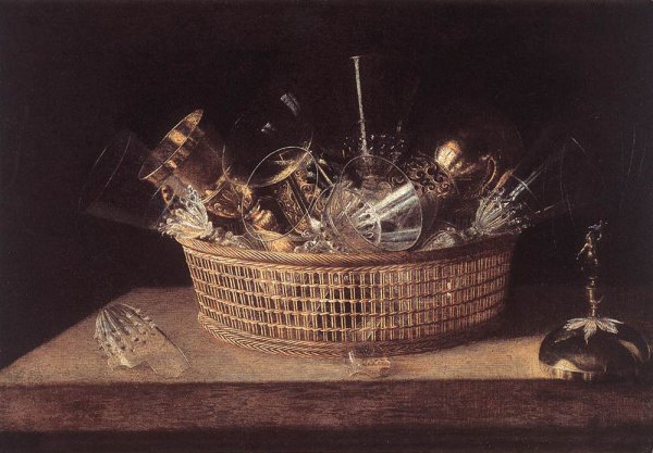 Still-Life of Glasses in a Basket by Correggio - Hand-Painted Oil Painting Reproduction