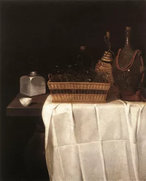 Still-Life with Glasses and Bottles by Correggio Oil Painting