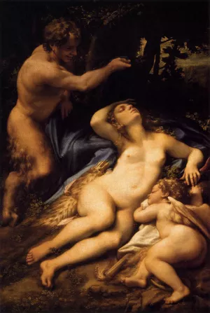 Venus and Cupid with a Satyr by Correggio Oil Painting