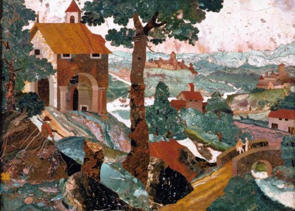 Main Product Photo of Landscape with a Chapel and a Bridge Painting by Cosimo Castrucci