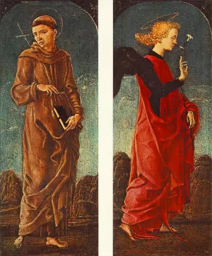 St Francis of Assisi and Announcing Angel Panels of a Polyptych Oil painting by Cosme Tura