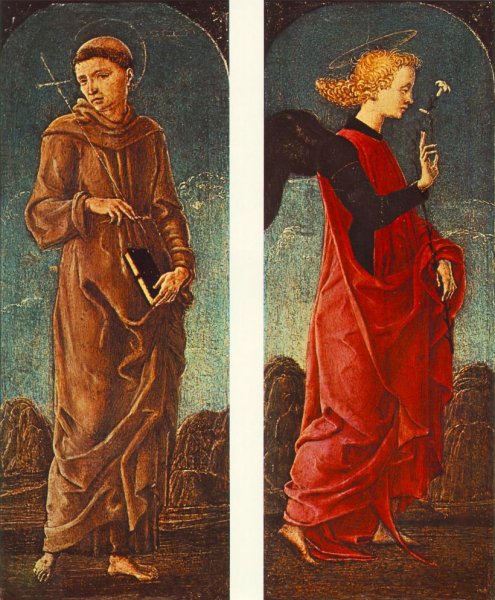 Main Product Photo of St Francis of Assisi and Announcing Angel Panels of a Polyptych Painting by Cosme Tura