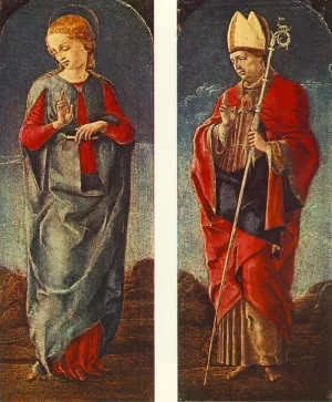 Virgin Announced and St Maurelio Panels of a Polyptych by Cosme Tura - Oil Painting Reproduction