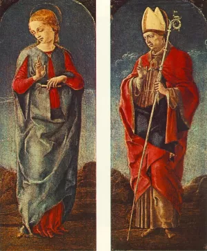 Virgin Announced and St Maurelio Panels of a Polyptych Oil painting by Cosme Tura