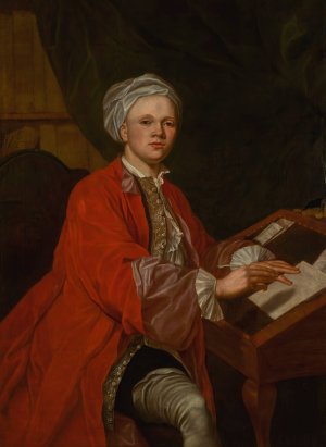 Portrait of a young man at his writing desk by Cosmo Alexander Oil Painting