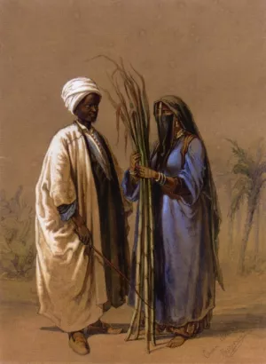 An Egyptian Man and His Wife by Count Amadeo Preziosi Oil Painting