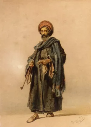 An Egyptian Man with a Pipe by Count Amadeo Preziosi Oil Painting