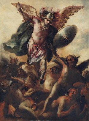 Saint Michael vanquishing the Devil by Cristobal De Villalpando Oil Painting