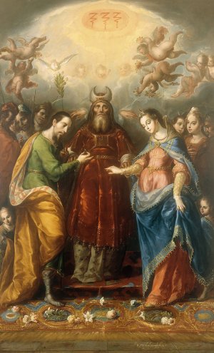 The Betrothal Of The Virgin To Saint Joseph by Cristobal De Villalpando Oil Painting