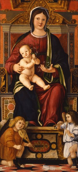 The Virgin and Child Enthroned with Two Musician Angels by Cristoforo Caselli Oil Painting
