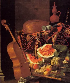 Still-Life with Musical Instruments and Fruit by Cristoforo Munari Oil Painting