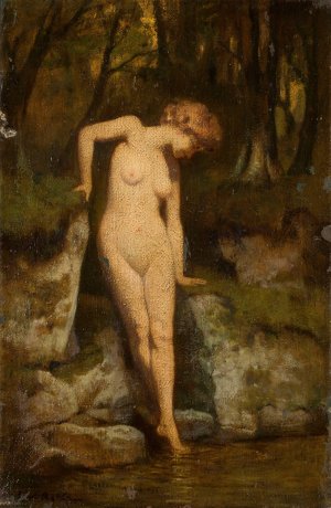 Female nude against landscape by Curt Agthe Oil Painting