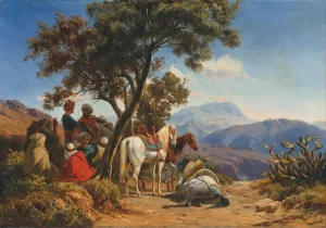 Arab horseman in the mountains by Curt Victor Clemens Grolig Oil Painting