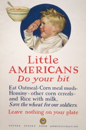 Little Americans, do your bit Eat oatmeal, Corn Meal Mush, Save the Wheat for our Soldiers - Leave nothing on your Plate by Cushman Parker Oil Painting