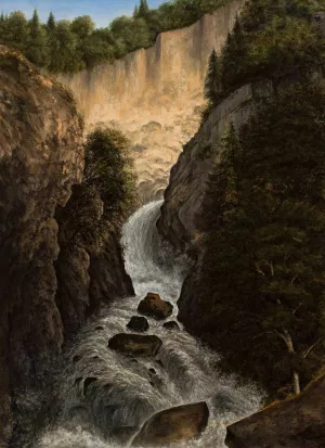 Mountain waterwall in St. Gervais by Cyprian Lachnicki Oil Painting