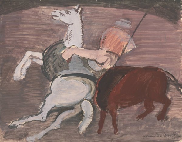 Bull Fight  by Cyprian Majernik - Hand-Painted Oil Painting Reproduction