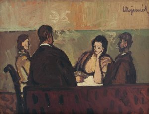 Card Players by Cyprian Majernik Oil Painting