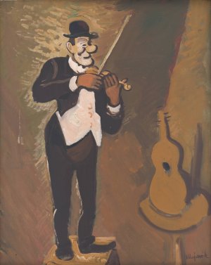 Clown Playing the Violin by Cyprian Majernik Oil Painting