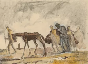 Study for the Lithograph Refugees by Cyprian Majernik Oil Painting