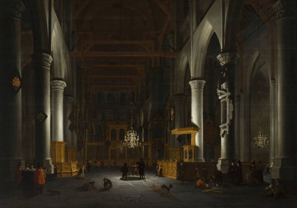 Church interior by candlelight  by Daniel De Blieck - Hand-Painted Oil Painting Reproduction