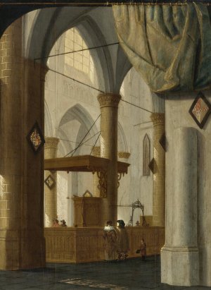 Interior Of The Grote Kerk, Dordrecht by Daniel De Blieck Oil Painting