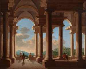 Terrace with a Colonnade - Architectural Study by Daniel De Blieck Oil Painting