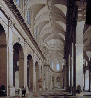 Vue idealisee de l'interieur de l'eglise Saint-Sulpice pendant sa construction by Daniel De Blieck Oil Painting