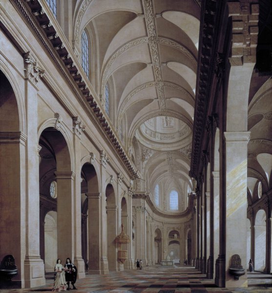 Vue idealisee de l'interieur de l'eglise Saint-Sulpice pendant sa construction  by Daniel De Blieck - Hand-Painted Oil Painting Reproduction