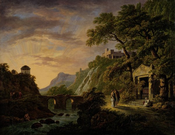 Arcadisch landschap met ondergaande zon  by Daniel Dupre - Hand-Painted Oil Painting Reproduction