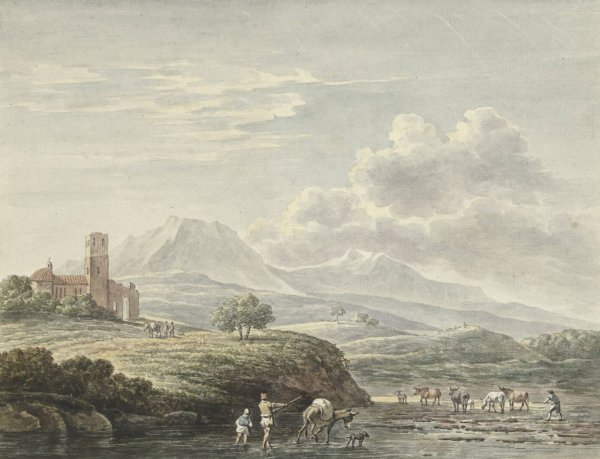 Italiaans landschap, after Karel du Jardin, 1761 - 1800 by Daniel Dupre - Hand-Painted Oil Painting Reproduction
