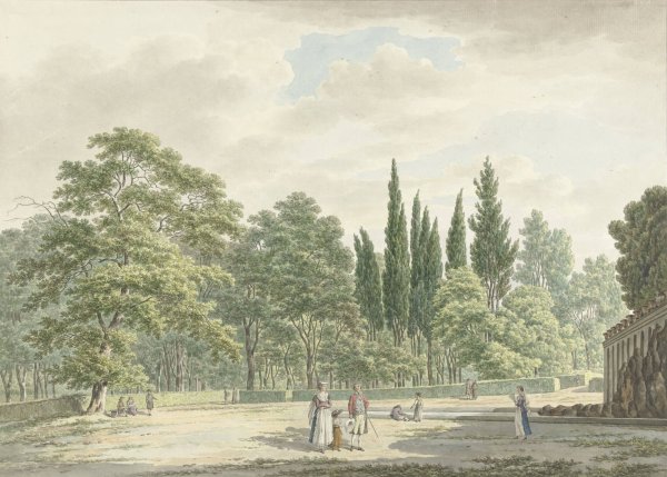 Wandelaars op een terras van de Villa Conti te Frascati  by Daniel Dupre - Hand-Painted Oil Painting Reproduction