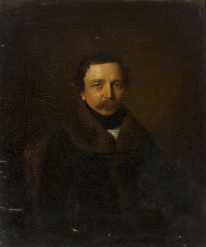 Portrait of a man in a coat with a fur collar by Daniel Gevril Oil Painting