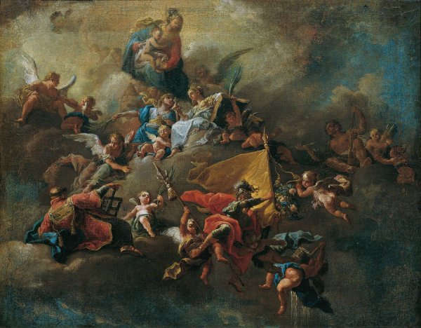 Main Product Photo of Maria mit dem Kind und Heiligen, auf Wolken thronend  Painting by Daniel Gran