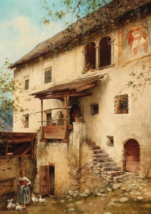 Bauernhof, Motiv aus Sudtirol bei Klausen Oil painting by Daniel Hock
