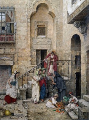 Haremsdamen im Innenhof eines Palastes by Daniel Israel Oil Painting