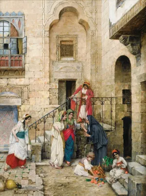 Women In An Oriental Courtyard by Daniel Israel Oil Painting