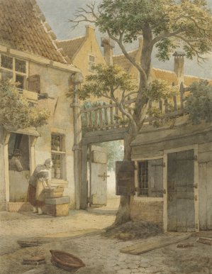 Binnenplaats van een hofje te Amsterdam by Daniel Kerkhoff Oil Painting