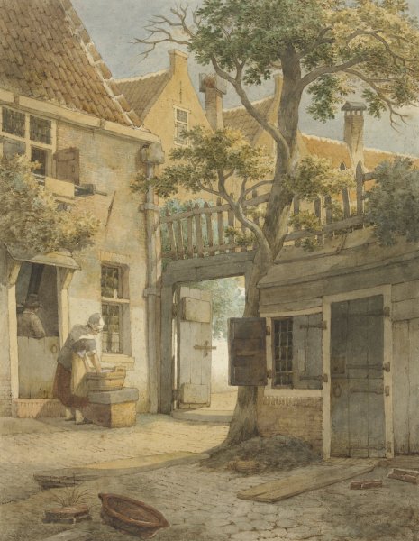 Main Product Photo of Binnenplaats van een hofje te Amsterdam  Painting by Daniel Kerkhoff