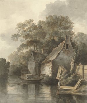 Huizen aan een vaart by Daniel Kerkhoff Oil Painting