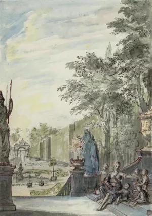 Gezicht vanaf een terras in een ornamentale tuin by Daniel Marot The Younger Oil Painting