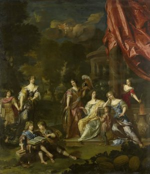 Allegorizing Group Portrait of the Children of Diederic Pietersz van Leyden van Leeuwen, Burgomaster of Leiden, and Alida Paets by Daniel Mijtens The Younger Oil Painting