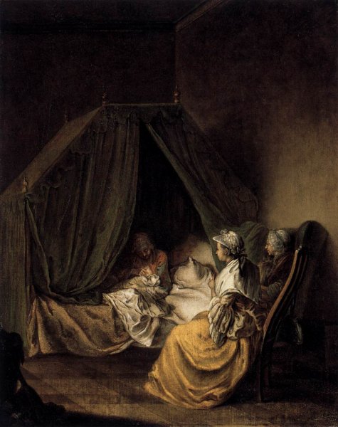 Main Product Photo of The Lying-in Room 1 Painting by Daniel Nikolaus Chodowiecki